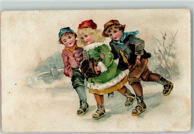 39290772 - Kids, glides on the ice, muff litho AK skates