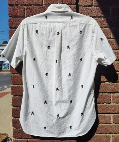 Ralph Lauren Skull Crossbones Shirt Mens S White All Over Embroidered Skulls VTG - Picture 4 of 9