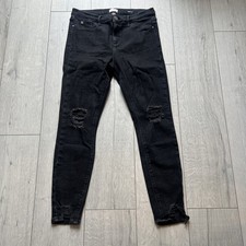 river island molly jeans black wash skinny leg size 14r paid £48 used good con 