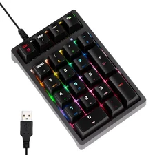 Number Pad Mechanical USB Wired Numeric Keypad with RGB LED Backlit 21 Key