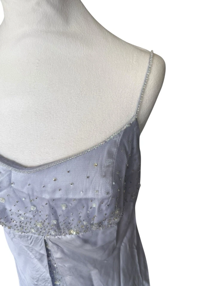 Vintage Periwinkle Silky Evening Gown Sequin 90s Glam Sz 8 Whimsical Fairy Y2K - image 3 of 4