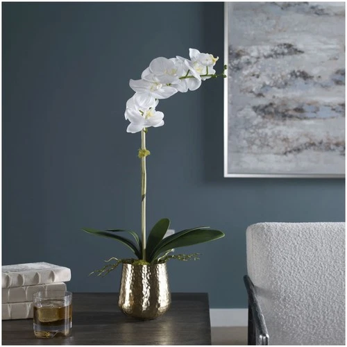 Uttermost 60189 Cami 14"W Artificial Orchid With Hammered Brass - Brass - Picture 3 of 3