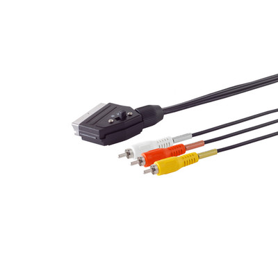 SCART auf 3x Cinch RCA Kabel 2 m Umschalter Audio Video Schwarz