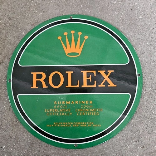 VINTAGE ROLEX SUBMARINER NEW YORK US GASOLINE OIL GAS PUMP ENAMEL PORCELAIN SIGN
