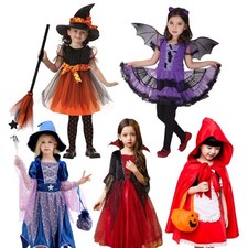 Halloween Kostüm Kinder Hexenkostüm Mädchen Kind Hexe grün rosa orange lila pink