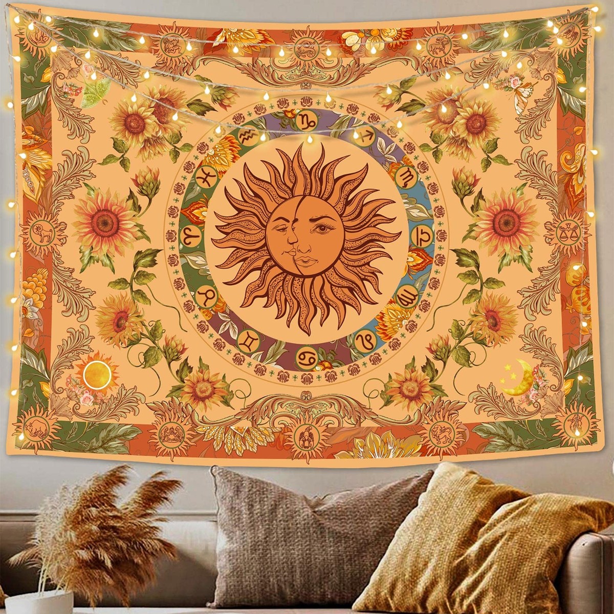 sunsea 30th moon pinz yellow 七宝焼き Accnicc Yellow Sun and Moon Tapestry Vintage Indie Boho 60