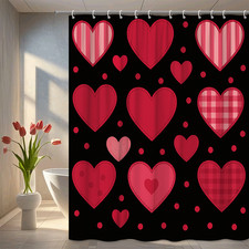 Red Hearts Shower Curtain for Valentine's Day Kids Bathroom Decor