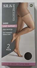 SILK IMPRESSIONS 2-pk PANTYHOSE coffee bean LIGHT SUPPORT SHEER 20 denier (XL)