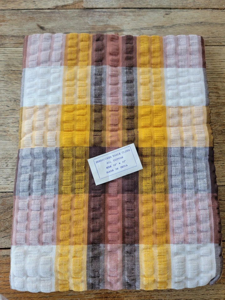 NOS Seersucker Quality 100% Cotton  Floral Tablecloth Cover 127cm Square