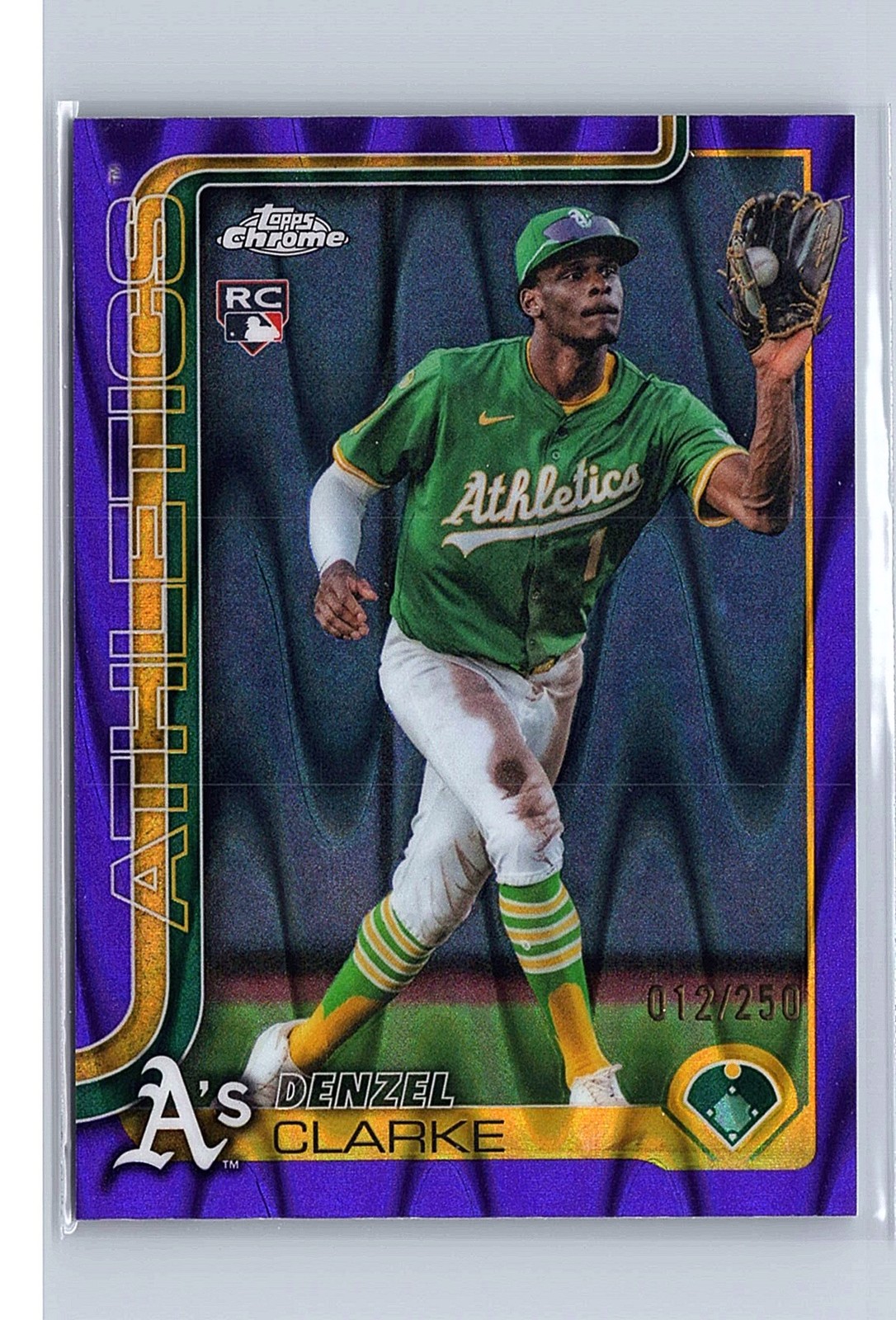 Denzel Clarke 2025 Topps Chrome Update #USC15 Purple RayWave #/250 Athletics