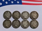 Lot of 8 Barber Silver Dimes, 1906 - 1916, ($0.80 Face), 90% Silver Dimes