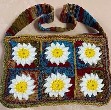 Handmade Women  s Crocheted Floral Granny Square Daisy Shoulder Bag Multicolor