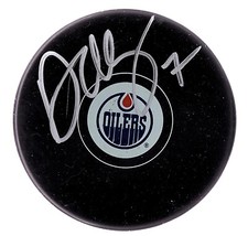 DAN CLEARY EDMONTON OILERS SIGNED AUTOGRAPHED LOGO PUCK COA / RED WINGS