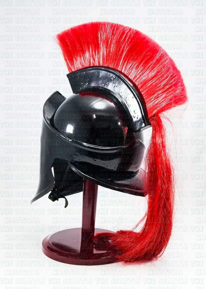 Casco Guerrero Espartano Rey Leónidas Armadura Griega Película 300 Casco con Pluma Roja Foto 4 de 4