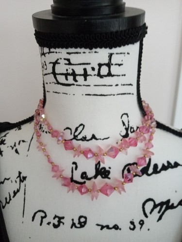 Rondelle y cierre de 14 k anudados a mano corte cristal dos hilos Mid-Century de colección - Imagen 2 de 5