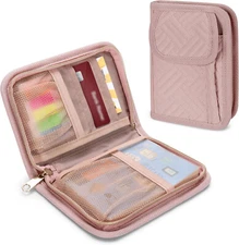 Pocket Zippered Notebook Cover with Card & Pen Holder Slots, Quilted Front, Pink