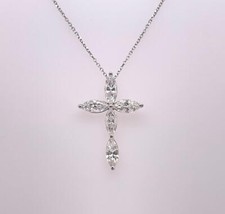 14K White Gold 1.81ct Natural Marquise Diamond Cross Pendant Necklace 16-18"