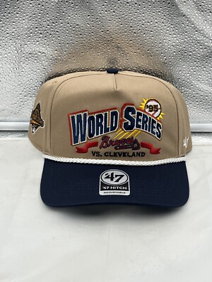 Braves Vs. Guardians 1995 World Series Dueling MLB 47 Khaki Hitch Adjustable Hat