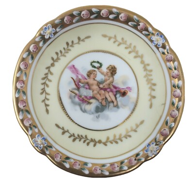 Ardalt Japanese Cherubs Yellow Gold Floral Decorative Plate Marked Small 4''