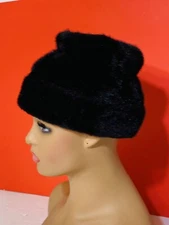 Vintage Faux Fur Women's Bucket Hat Black Winter Basic Classic Soft