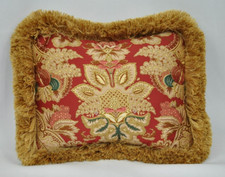 Fringed Accent Pillow made w Ralph Lauren Jardiniere Paisley Red Fabric 12x10