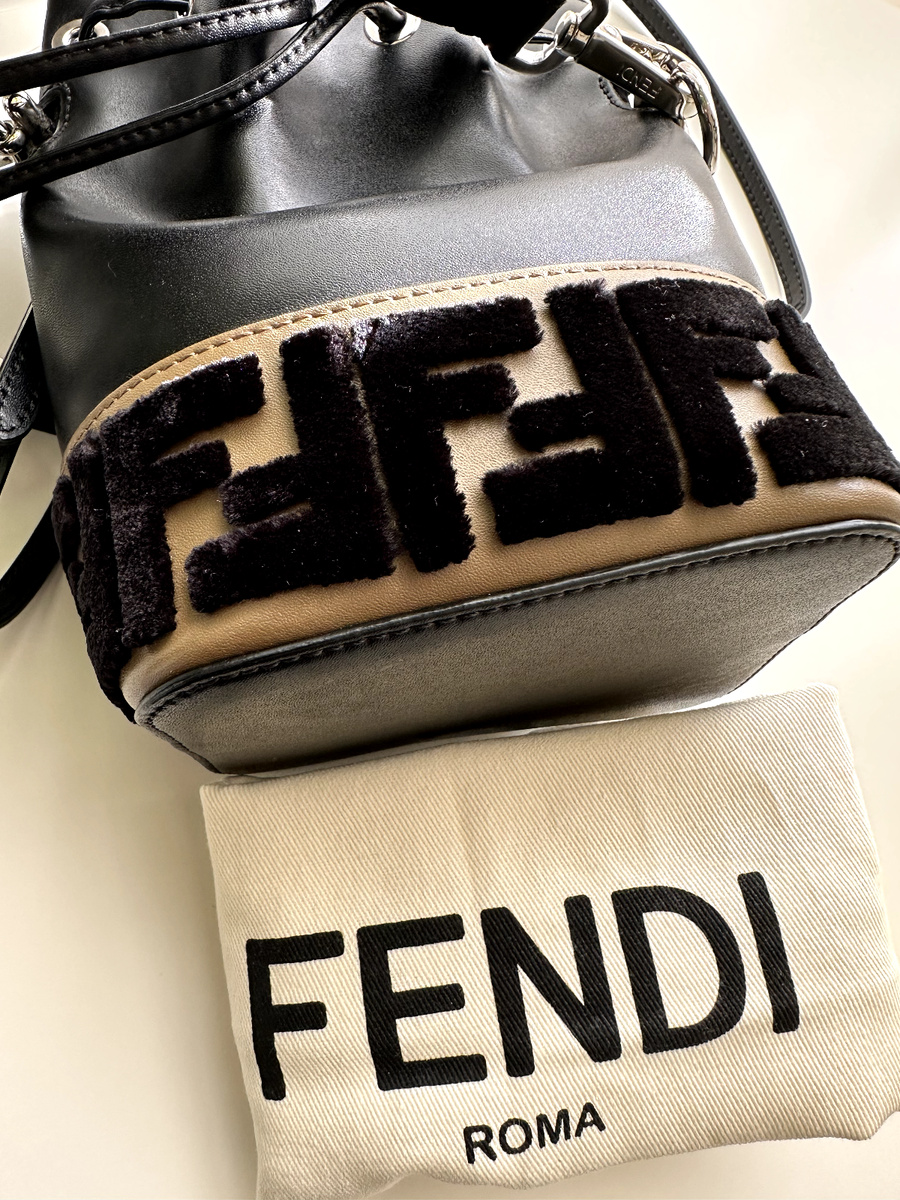FENDI MON TRESOR Mini Bucket Bag Black Leather with FF Velvet