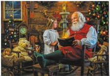 NEW LEANIN TREE Christmas CARD approx 4.5x7" Santa and Little Girl