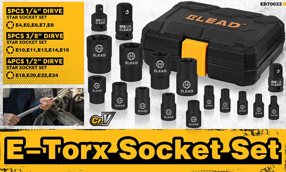 17-Piece Inverted E-Torx Socket Set Impact Star Female Sockets for ...
