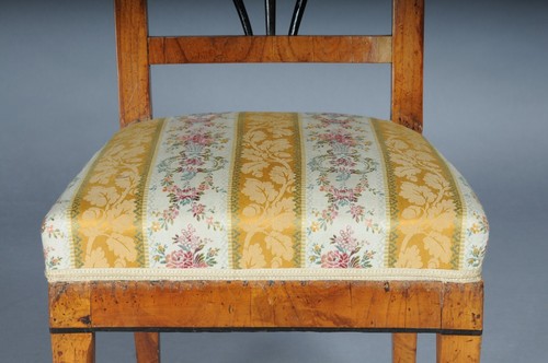Lot De 4 Exclusif Biedermeier Chaises De Bois de Cerisier Et Noirci Um 1840 - Photo 7 sur 13