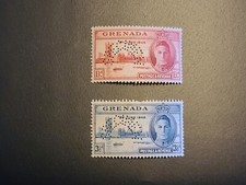 Grenade 1946 KGVI lot de timbres spécimen émission paix victoire SC 143-144. SG 164-165