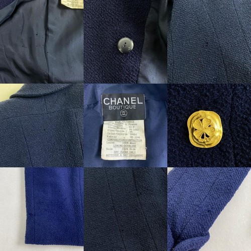 Chanel Suit Vintage Skirt Suit Tweed Wool Silk Navy Gold Buttons Love Jacket Set - Picture 6 of 8
