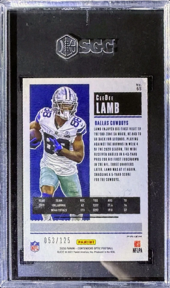 2020 Contenders Optic CeeDee Lamb Rookie Ticket #/125 Red Prizm SGC•10 GEM-MINT - Image 2 of 4