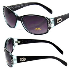New Designer Womens Rhinestones Sunglasses Fashion Rectangular Bling Retro Blue