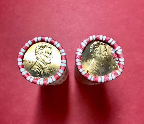 2014 **Original Bank Wrapped ** Uncirculated Lincoln Cent Rolls (2) OBW Penny's