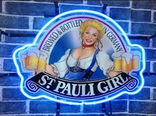 Saint St. Pauli Girl Beer Bier 20"x16" Neon Sign Lamp Light Bar Open Real Glass