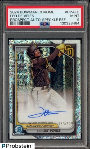 2024 Bowman Chrome Speckle Refractor Leo De Vries RC Rookie AUTO /299 PSA 9