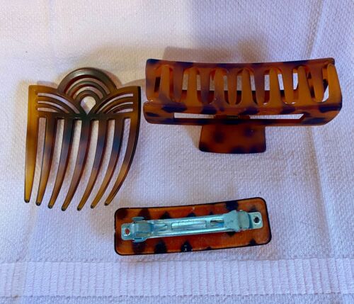 3 Large Hair Acc. Claw Clip comb Barrette - Black & Amber - Picture 2 of 2