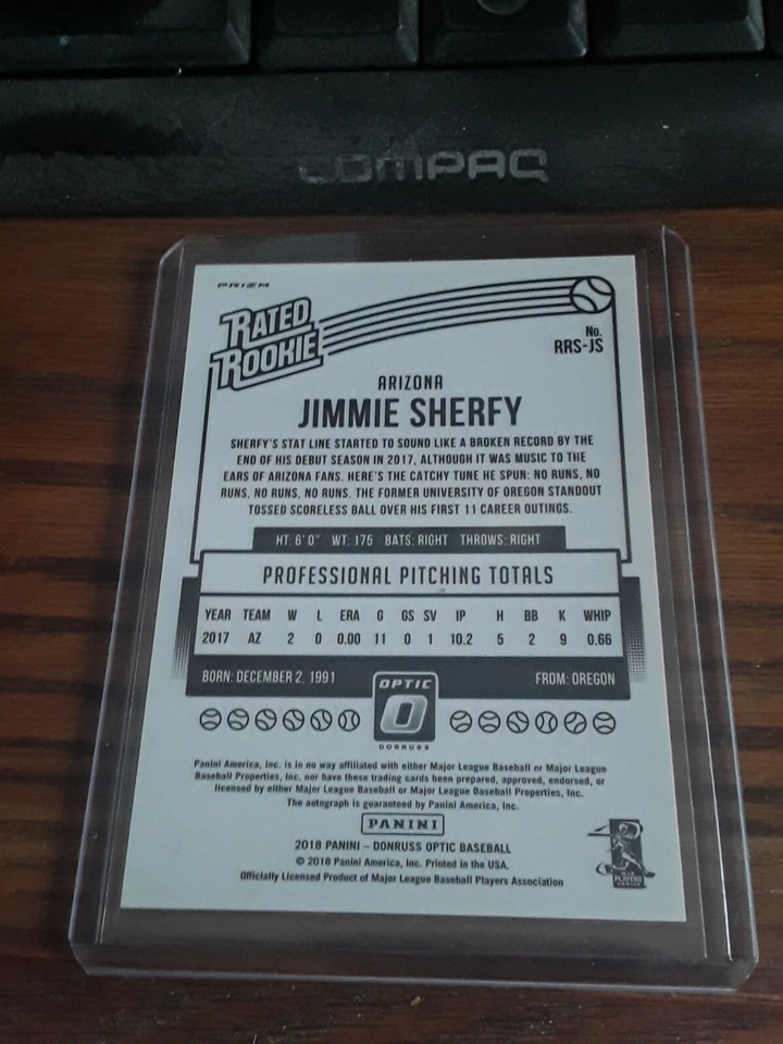 Jimmie Sherfy SP Rookie Auto 2018 Donruss Optic Arizona Diamondbacks - Image 2 of 2