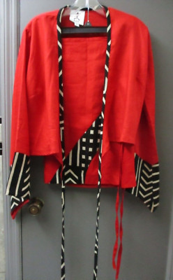 Aziz Custom Red Linen Set, Skirt/Top/Halter w/African Mud Cloth Print ...