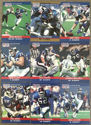 Lot of 9 NY Giants 1990 Pro Set NFL Banks Marshall Meggett Anderson Oates Howard