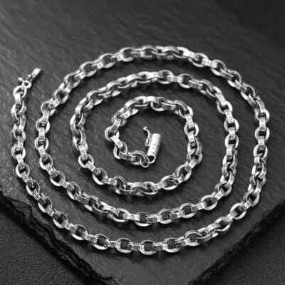 Real Solid 925 Sterling Silver Necklaces Om Mani Padme Hum Oval Loop 20''- 36''