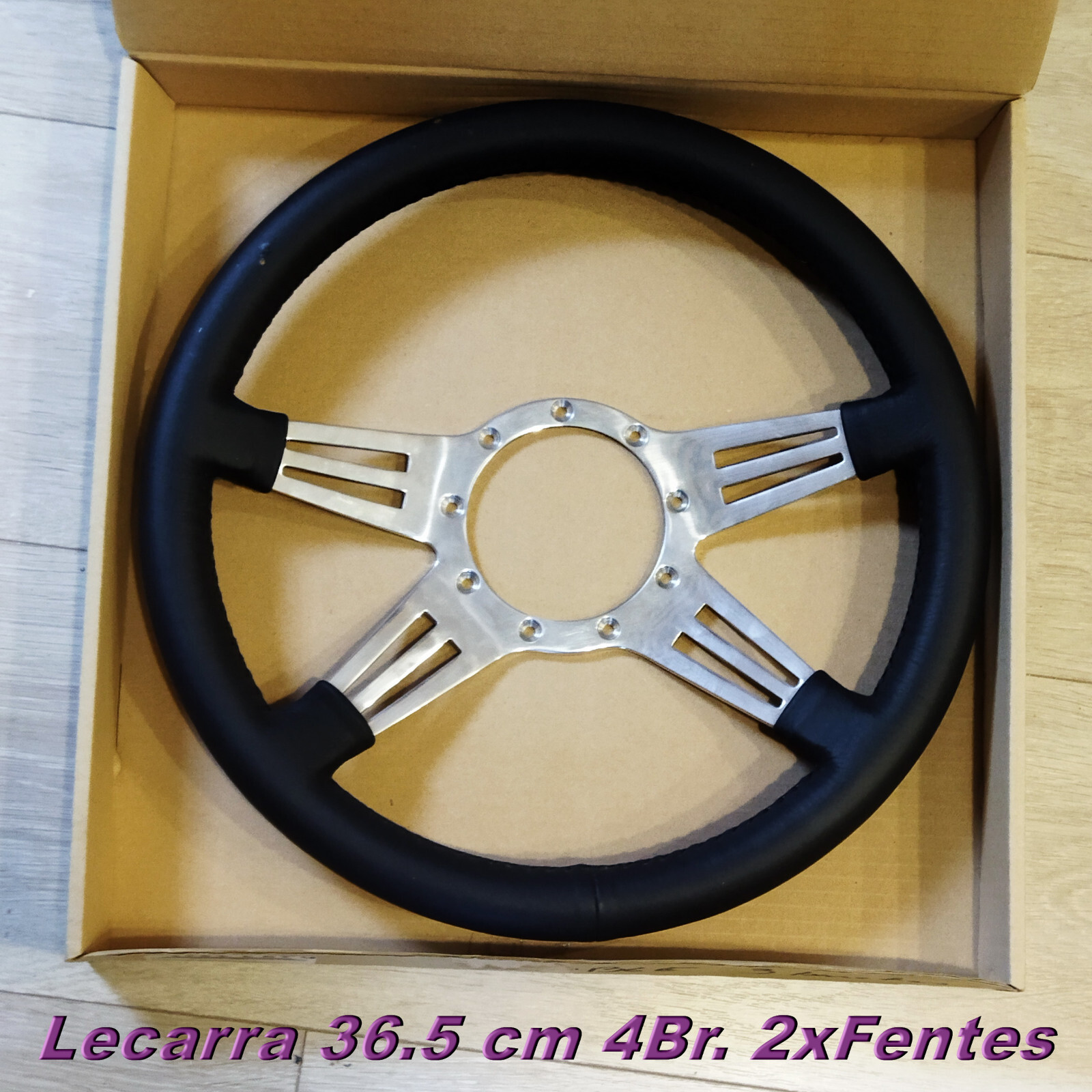 Volant en cuir Moto-Lita de 36.5 cm à 4 branches en alu poli