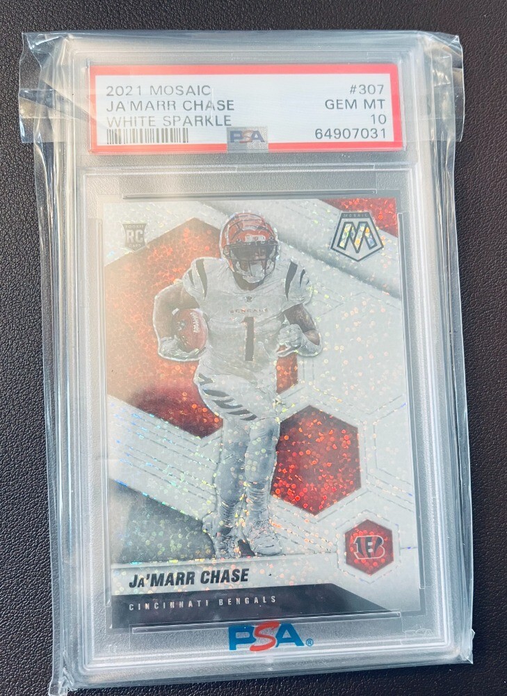 Ja'Marr Chase 2021 Panini-Mosaic RC #307 White Sparkle Prizm PSA 10