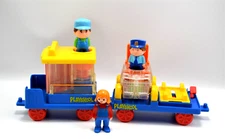 Vintage 1989 Playskool Train Rail Car, Fork Lift & Figures See Through Gears
