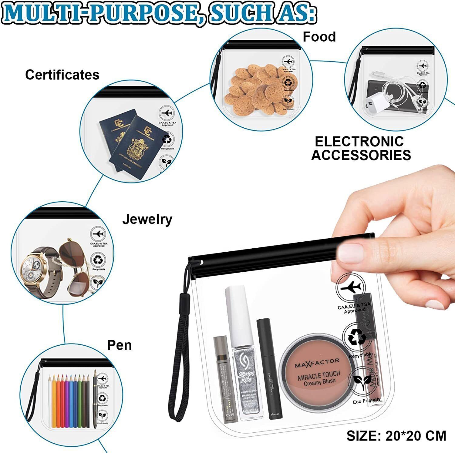 2/4/8Pcs Clear Travel Toiletry Bags Airport Security Liquids Bag Travel