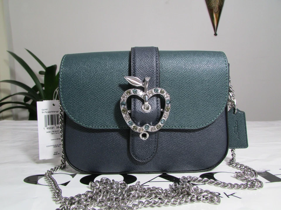 Bandolera Coach Cuero Gemma Apple Hebilla C6797 Bosque/Medianoche Azul Marino Nueva con Etiquetas