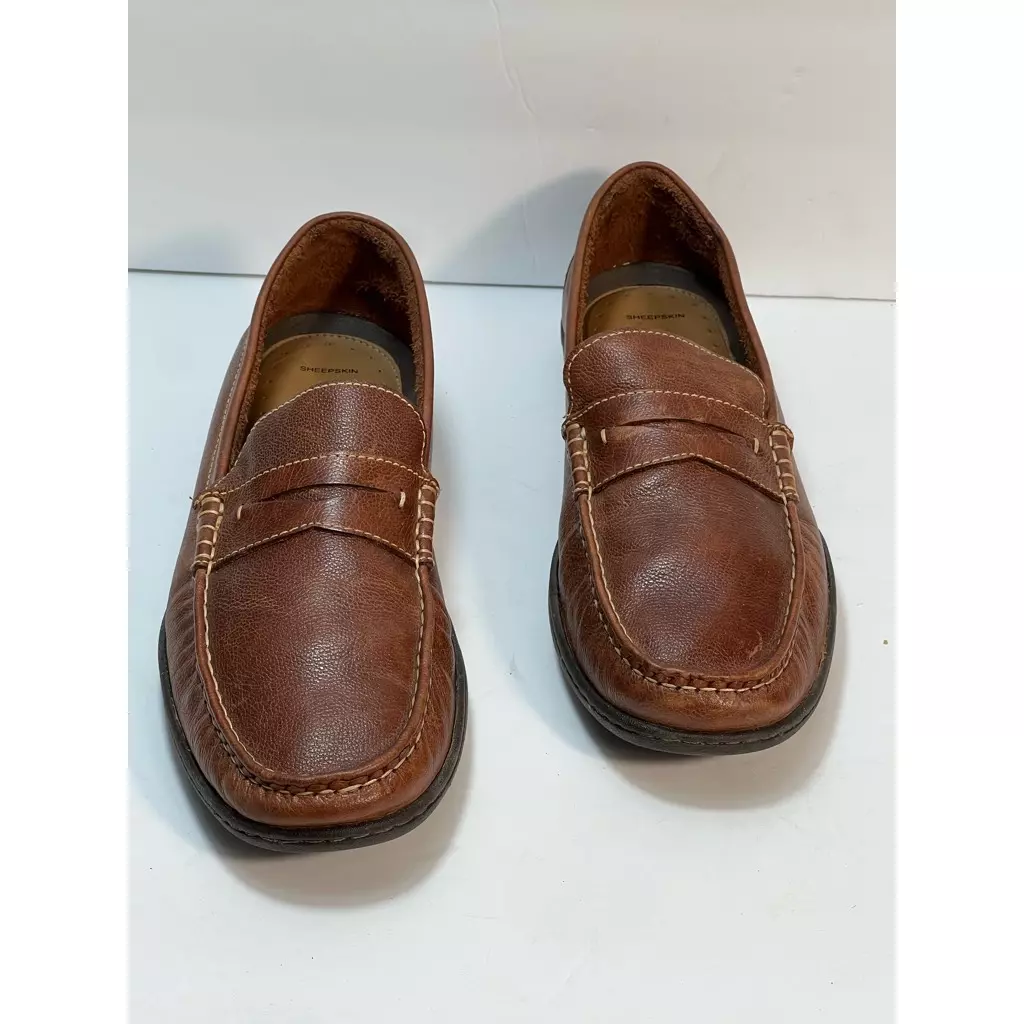 Johnston Murphy Men s Fowler Leather Penny Loafers Brown Leather Moc Toe 12M