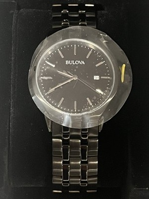 Bulova Men's Quartz Black Dial Stainless Steel Date Indicator Watch 41mm 98B289