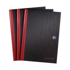 Oxford Black n' Red A4 Notebook, Hardback Casebound, Lined, 192 pages Pack of 3