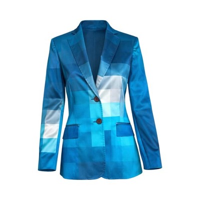 Moschino Satin Blazer Vintage 90s Geometric Print Blue Pixel Tailored Women S